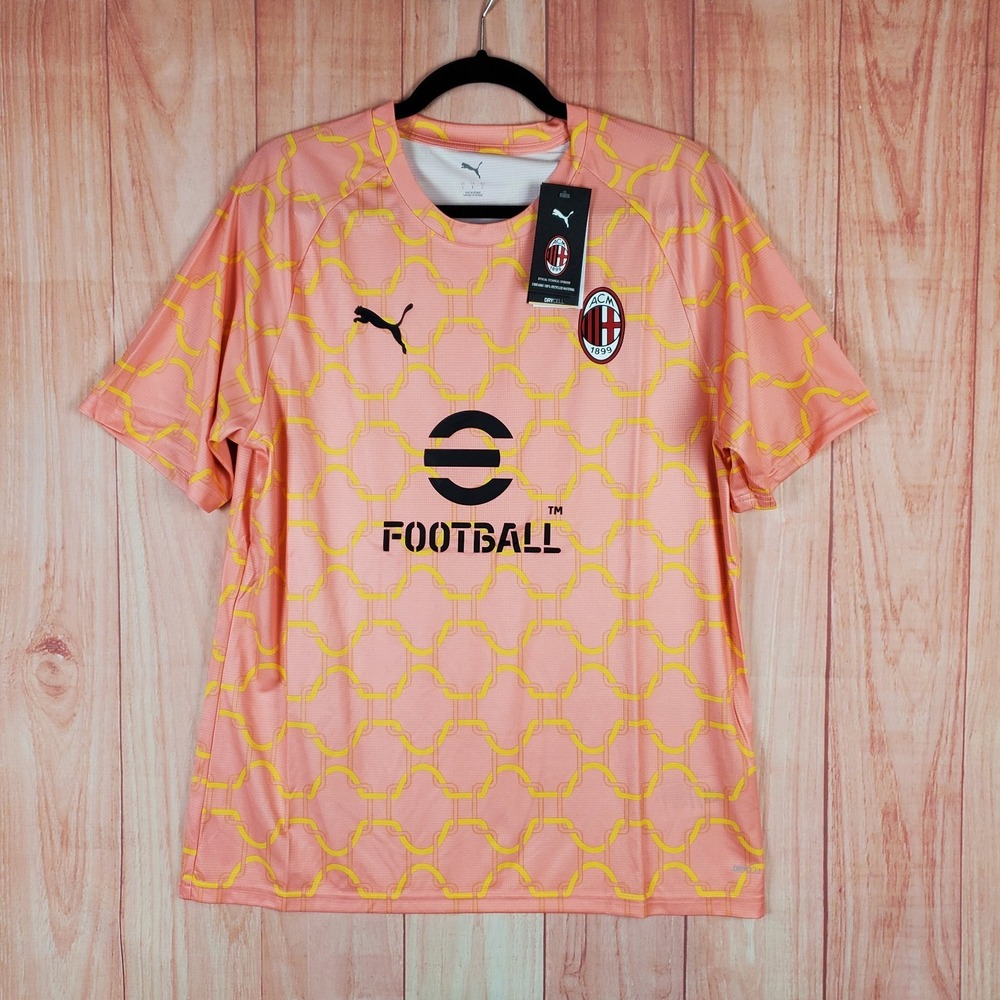 Puma AC Milan Mens Jersey Large Pink Yellow Polyester Crew Neck Short Sleeve